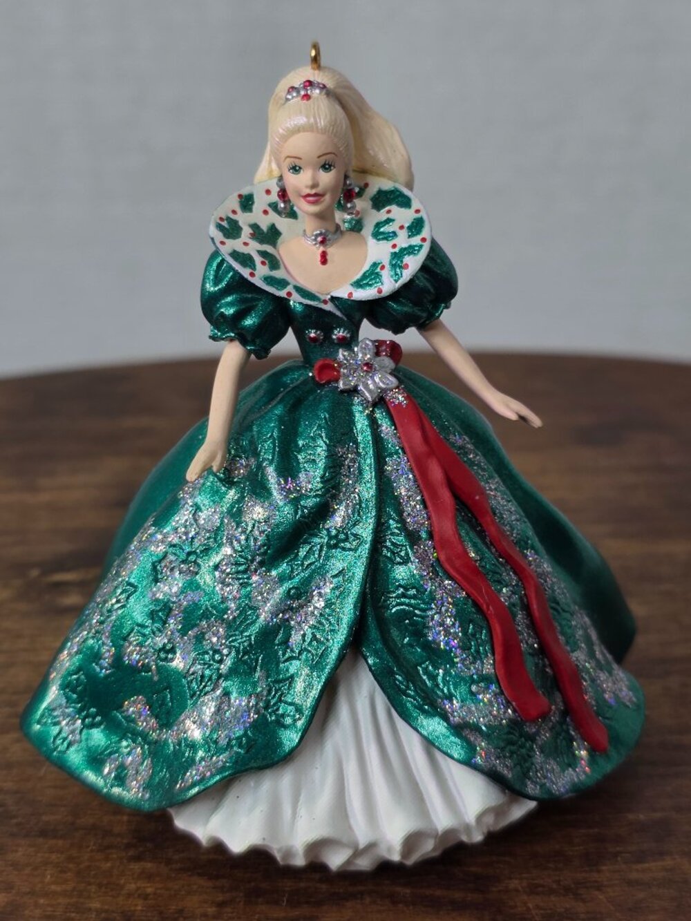 Hallmark Holiday Barbie 1995 Ornament Green Dress Holly Ballgown Vintage Mattel